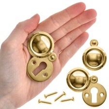 BRASS KEY HOLE ESCUTCHEONS x 2 Cover Plate Victorian Keyhole Door Lock Hardware