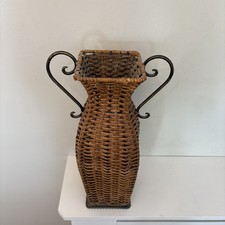 Vintage Wicker woven & metal Vase Dried Flowers Bohemian Boho home decor brown 