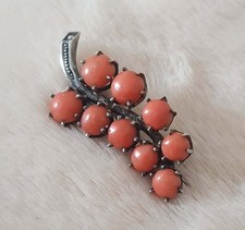 ANTIQUE SOLID SILVER CORAL BROOCH