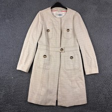 Boden Coat Womens UK 14 Beige Oatmeal Pockets Long Collarless Jacket Cotton