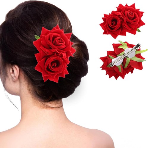 Rose flower hair clip red - rose,