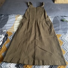 Seasalt New Wave Shape Dress 12 Khaki Pinafore Style Side Buttons New No Tags