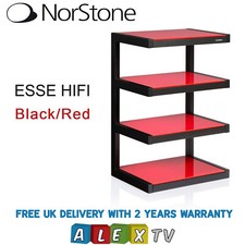 Norstone ESSE Black HiFi Rack with 4 Red Glass Shelves AV Furniture Hi-Fi Stand
