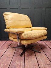 Vintage 1970's reclining leather swivel armchair by Ring Mekanikk, Norway