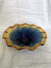 Murano  Fruit Bowl  Large Blue- Yellow With Label ???