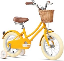 Glerc Little Molly 12" Girls Retro Bike Yellow w/ Basket Stabilisers & Bell