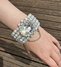 Rare Rodrigo Otazu Bracelet Cuff With Clear Crystal And Grey Glass Cabochons