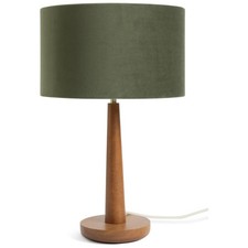 Table Lamp Wood & Velvet 47cm Habitat Walnut Green Retro Style Shade Dented
