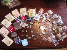 LARGE JOB LOT OF PIN BADGES MIXED LOT INC MUSIC TRAVEL AND NEW BABY