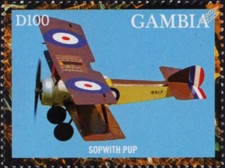 WWI RFC/RAF SOPWITH PUP Biplane Fighter Aircraft Stamp (2022 Gambia)