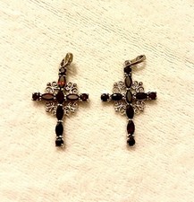 2 fab Garnet Silver Cross Pendant great present for birthday Christening twins 