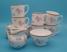 SET OF 6 SUTHERLAND CHINA COFFEE CUPS & SAUCERS WITH CREAMER & SUGAR BOWL c1970s
