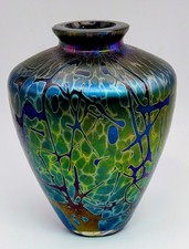 Vintage Royal Brierly 'Studio' Range Iridescent Glass Vase By Michael Harris