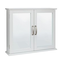 2 Door Mirrored Bathroom Cabinet  White Tongue Groove Wall Cupboard Used
