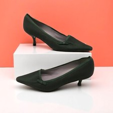 VINTAGE LAURA ASHLEY KITTEN HEEL SHOES EU 37 GREEN SATIN POINTED TOE UK 4 BOW