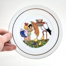VINTAGE CHILDREN STORK BABY PLATE NURSERY RHYME THEME CUTE DECOR WALL ART