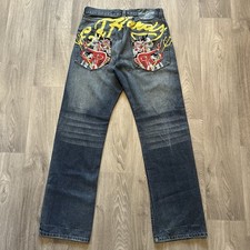 VTG Y2K Ed Hardy by Christian Audigier Devil Girl Denim Jeans 32” by 33”