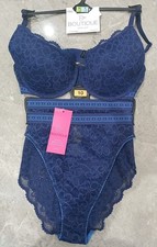 34C M&S B BY BOUTIQUE Cleo Lace Wired Demi Cup Bra & 2pk Knickers Size 10