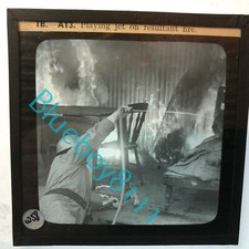 WW2 Home Front AFS Fire fighting Glass Slide Playing Jet on Resultant Fire 