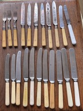 22 Antique Faux Bone Handled Dessert Tea Fruit Knives & Forks Various Makers 