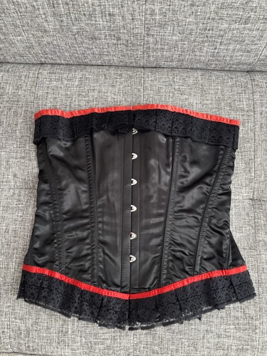 Red black satin lace corset - &,
