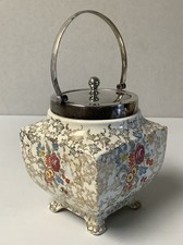 Vintage floral biscuit barrel - vintage,