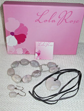 LOLA ROSE ~ Grey Eyestone Necklace Bracelet & Earrings Set ~ Gen/Boxed/Unworn