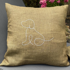 Dog design Line Art embroidery Linen fabric Sofa Bed Chair lounge Cushion 18"