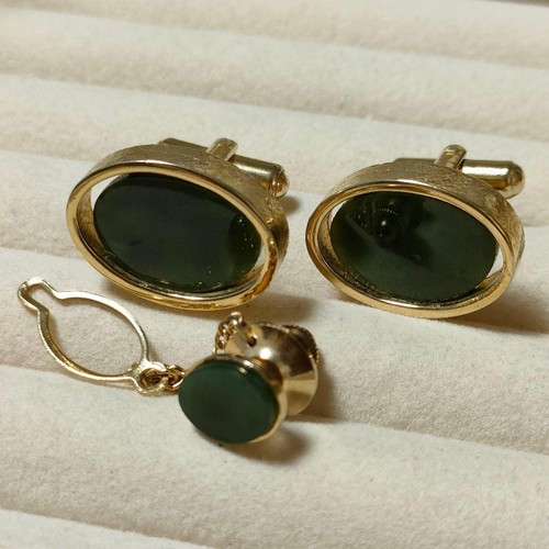 Jade cufflinks button tie tack - cufflinks,