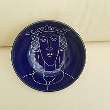 studio art  Blue Glazed saxon lady bowl makers mark AJD 