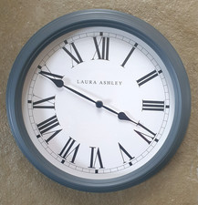 LAURA  ASHLEY 35cm GREY QUARTZ  STATION CLOCK ROMAN NUMERALS EXCELLENT CONDITION