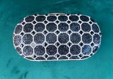 Beth Jordan silver Black box Oval clutch bag Beaded Lined Clasp Velvet Back 
