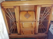 Vintage wooden bureau, art deco style, antique, writing desk, storage, furniture