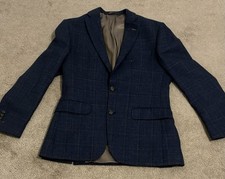 Moss Bros 1851 Tailored Fit Blue Check Tweed Blazer Men Chest 38R Good Condition