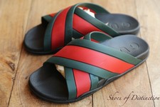 Gucci Black Red Green Rubber Sandals Sliders Flip Flops Mens UK 10 US 11