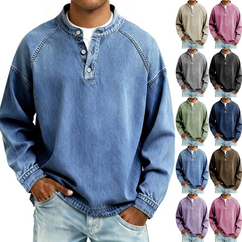 Men buttons tops denim long - tops,