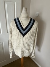 Men’s Vintage 90’s White Polo Ralph Lauren Classic Cricket Jumper Size Large 