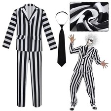 Men Beetlejuice Costume Spooky Halloween Cosplay Costume with Suit/Pants/Tie UK