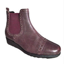 Ladies Burgundy Leather Wedge Heels Pull On Chelsea Brogue Boot Size EU 40 UK 7