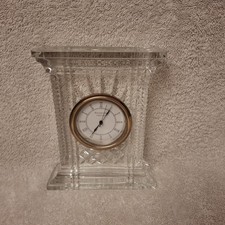 Waterford Crystal Atrium Large Mantel Clock Heavy Glass 7" High Fully Working