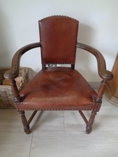 1930's Oak & Brown Leather Armchair
