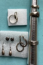 Sterling Silver collection - Various Rings (3), Pierced Earrings. (4).  7 items.