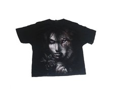 Vintage 00s emo style half wolf half woman black t shirt size XL