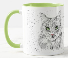 Cat Feline Black and White Kitten Pet Animals Watercolour Art Coloured Mug Cup