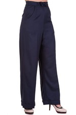 Navy High Waist Retro 50s Vintage Bow Wide Legs Flared Trousers BANNED Apparel