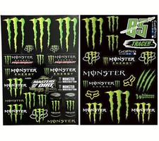 2 Whole Sheets Monster Energy Motorbike Cars Helmet Decals Bike Stickers DIY 002