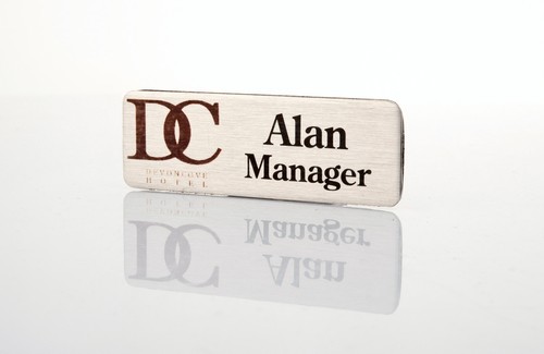 Staff name badges brass - badges, white