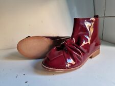ZARA DESIGNER UK 2 EU 34 GIRLS KIDS BURGUNDY RED PATENT SHOES ANKLE BOOTS NEW