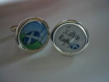 SCOTTISH RUGBY SCOTLAND CHROME FINISH CUFFLINKS NEW