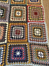 Vintage Hand made Granny square crochet Blanket Throw Campervan 40 x 52”